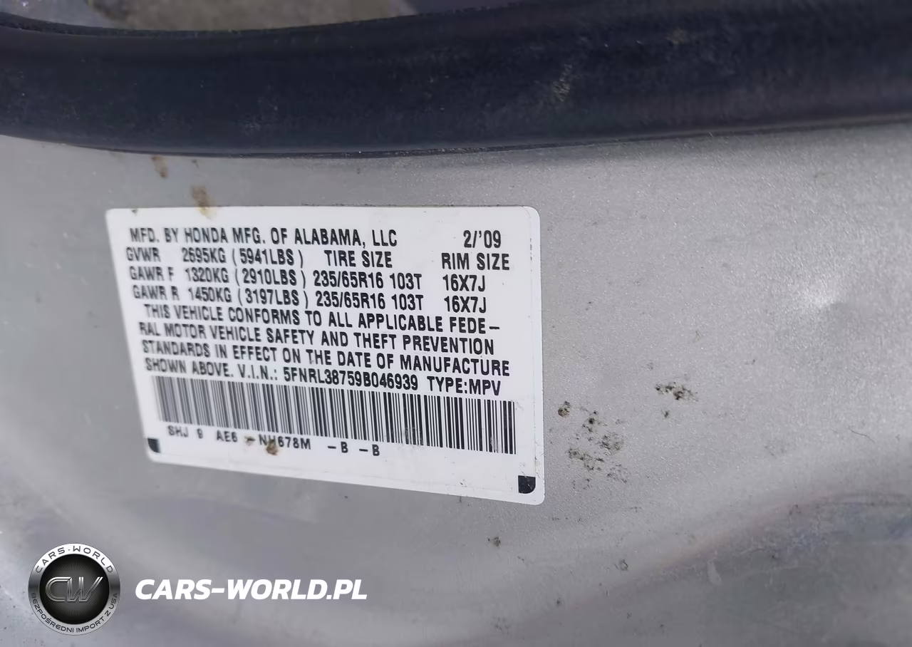 2009 Honda Odyssey Ex-L VIN:5FNRL38759B046939 - 9