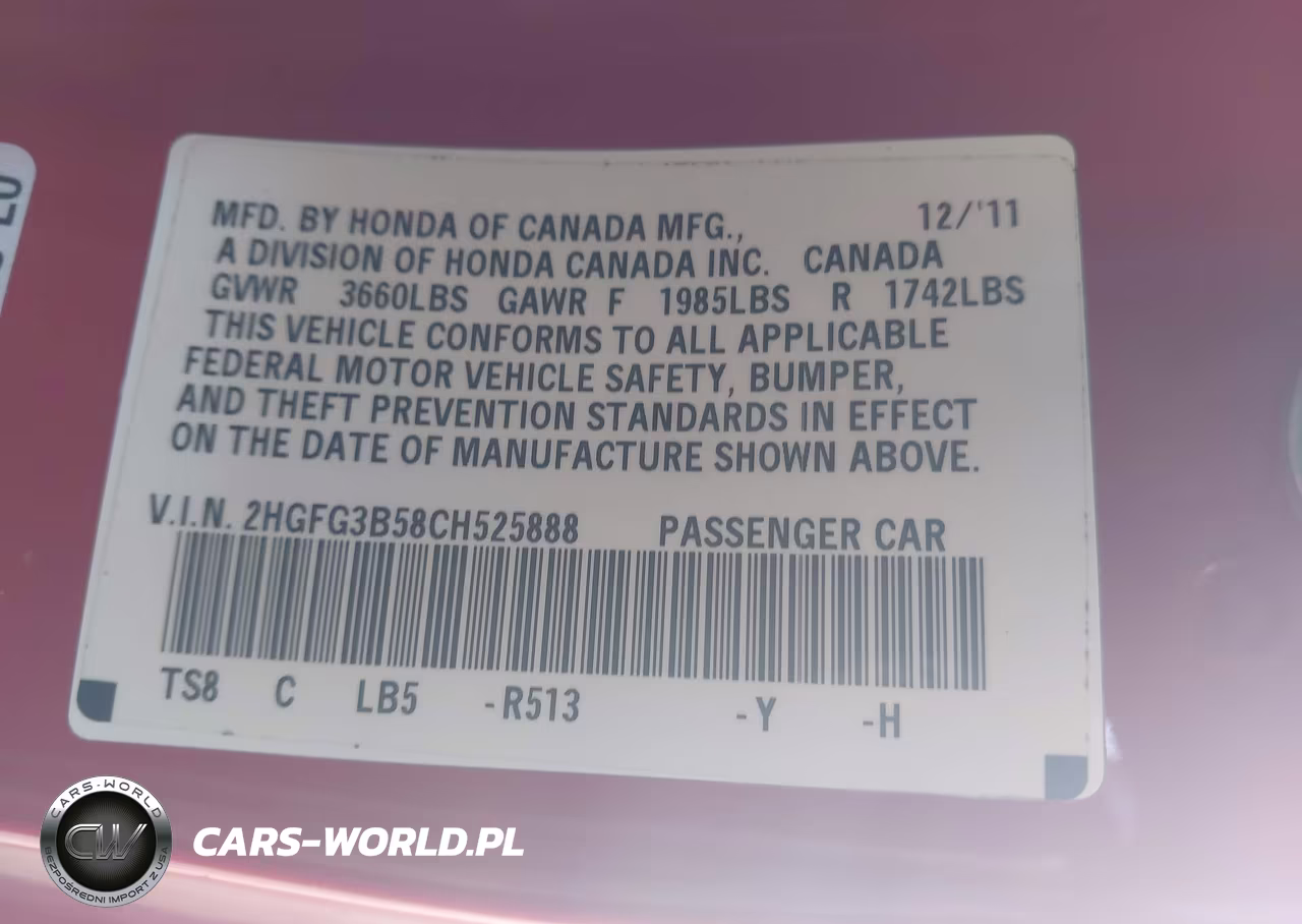 2012 Honda Civic Lx VIN:2HGFG3B58CH525888 - 9