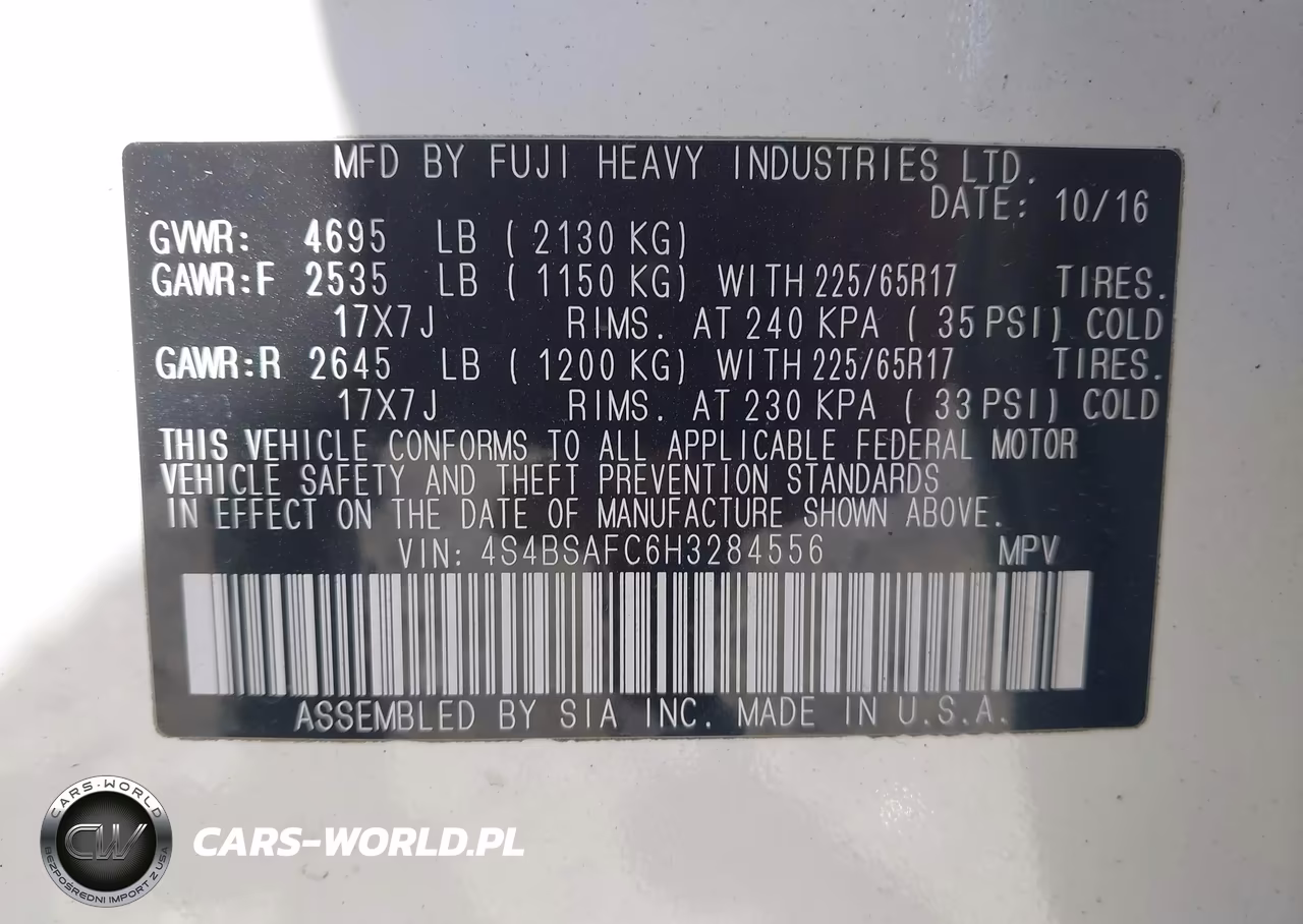 2017 Subaru Outback 2.5I Premium VIN:4S4BSAFC6H3284556 - 9