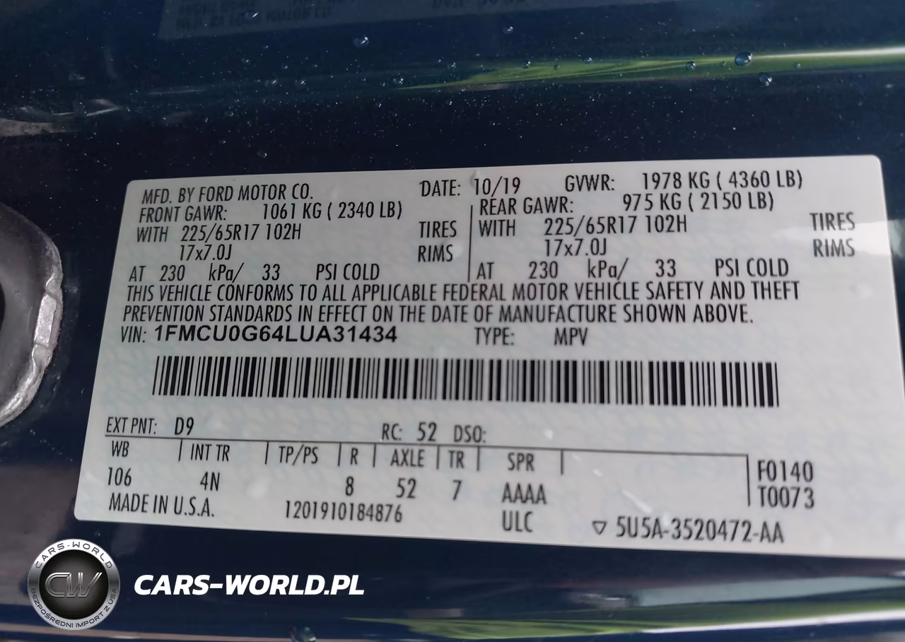 2020 Ford Escape Se VIN:1FMCU0G64LUA31434 - 9