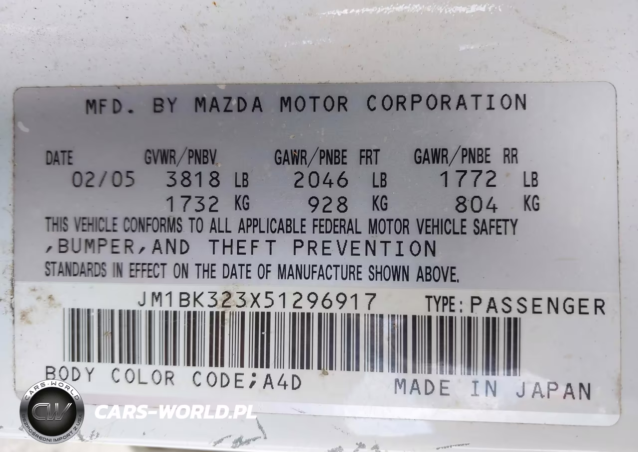 2005 Mazda Mazda3 S VIN:JM1BK323X51296917 - 9