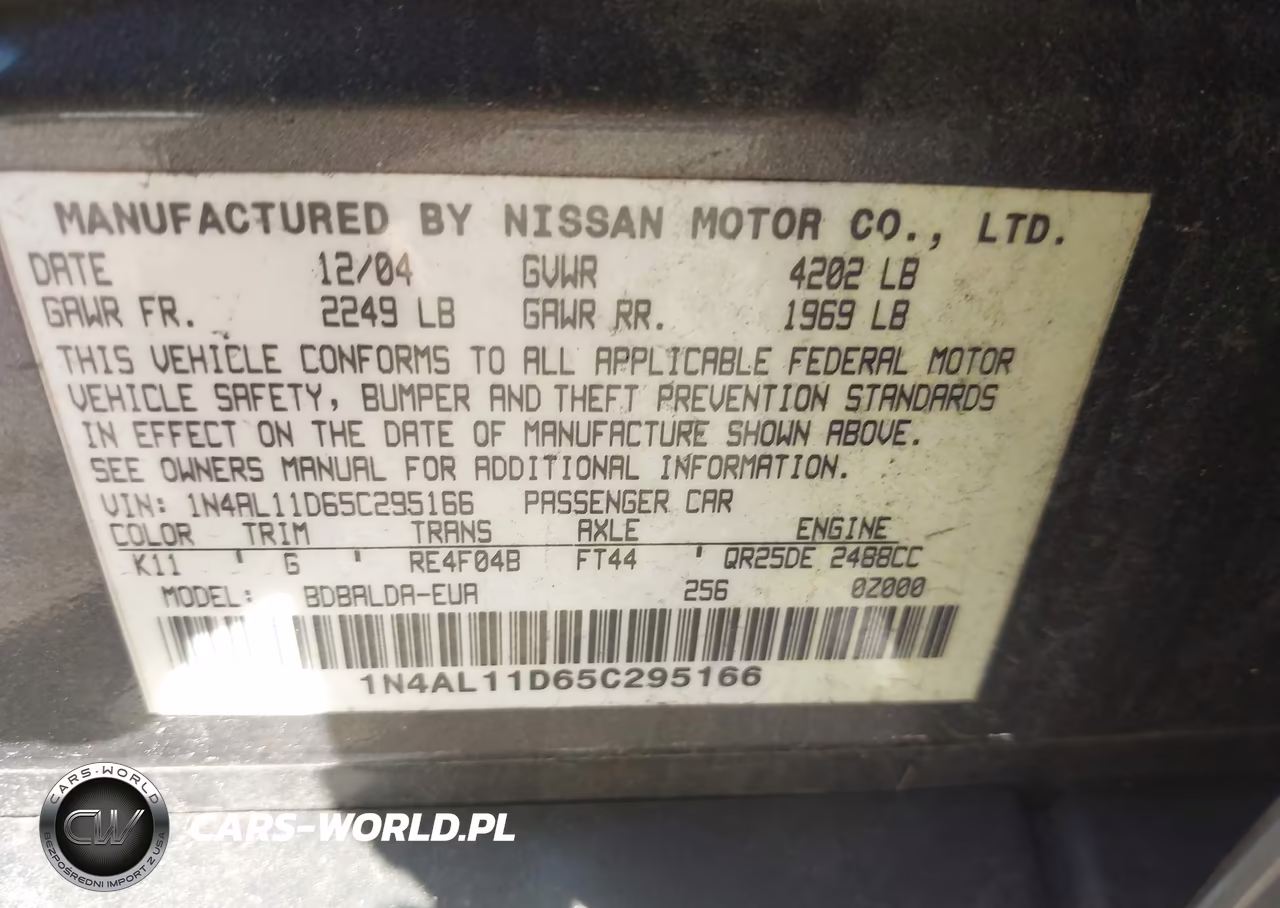 2005 Nissan Altima 2.5 S VIN:1N4AL11D65C295166 - 9