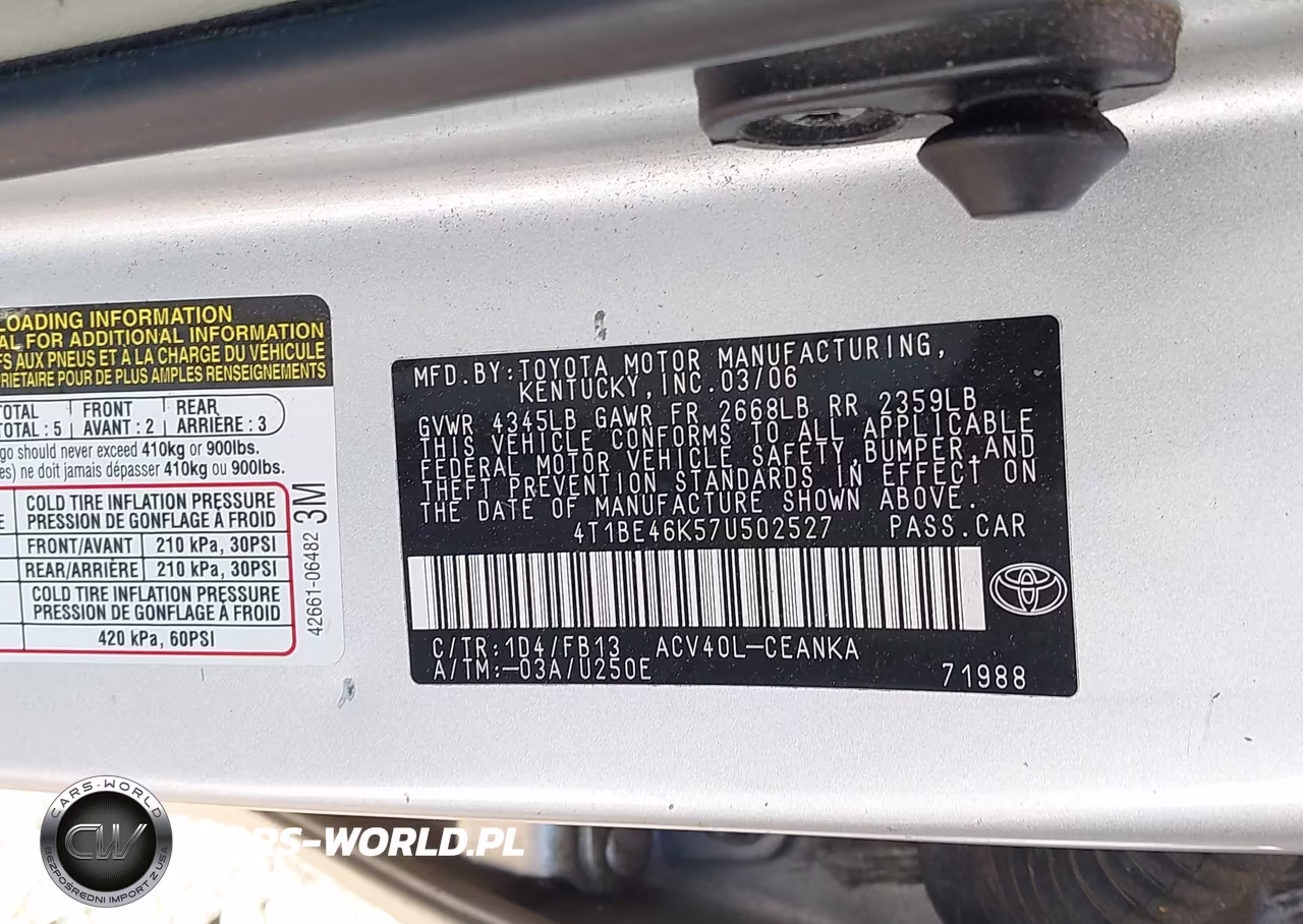 2007 Toyota Camry Le VIN:4T1BE46K57U502527 - 9