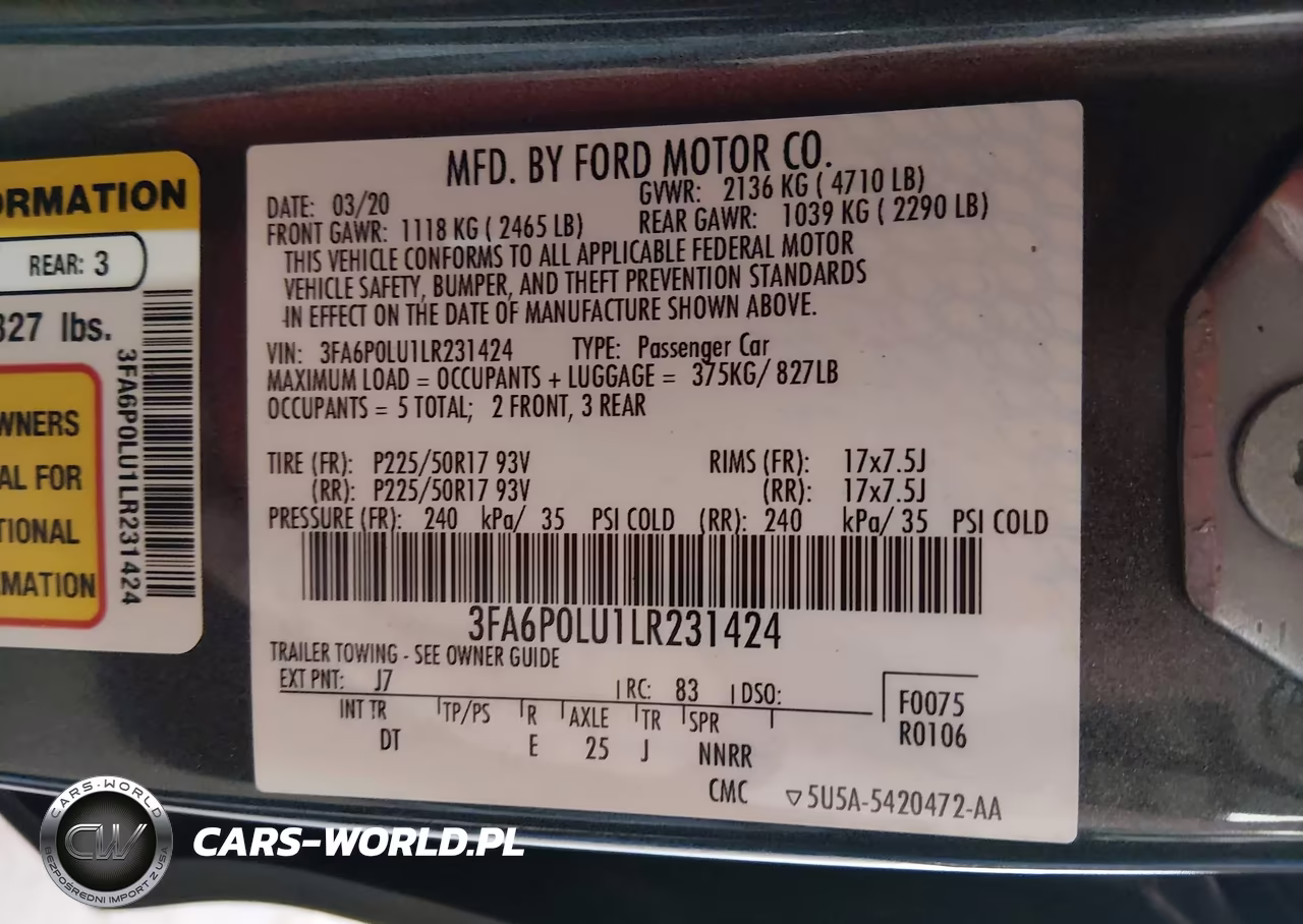 2020 Ford Fusion Hybrid Se VIN:3FA6P0LU1LR231424 - 9