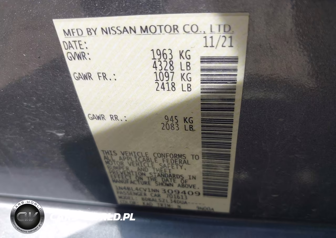 2022 Nissan Altima Sr Fwd VIN:1N4BL4CV1NN309409 - 9