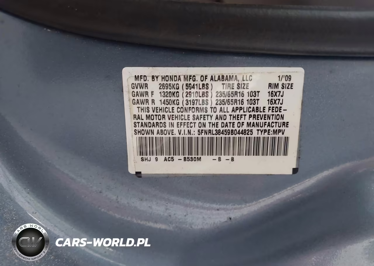 2009 Honda Odyssey Ex VIN:5FNRL38459B044825 - 9
