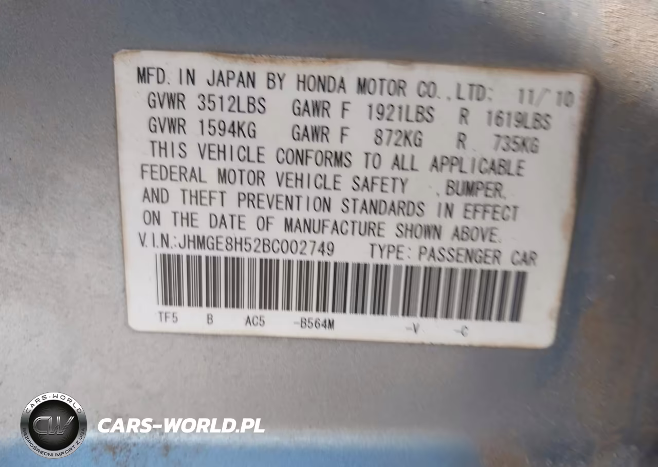 2011 Honda Fit Sport VIN:JHMGE8H52BC002749 - 9