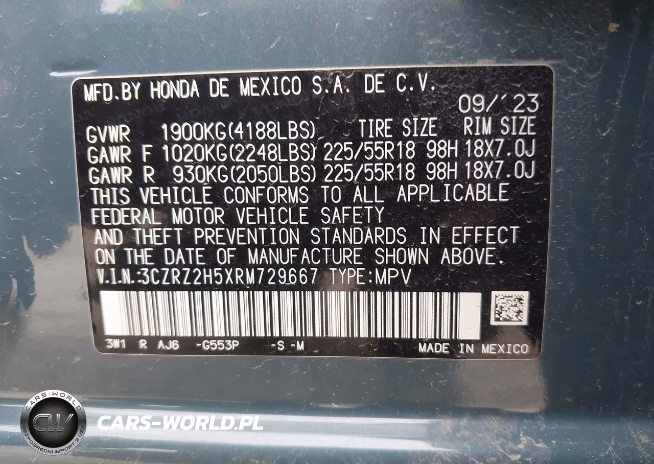 2024 Honda Hr-V Awd Sport-Awd Sport W-O Bsi VIN:3CZRZ2H5XRM729667 - 9