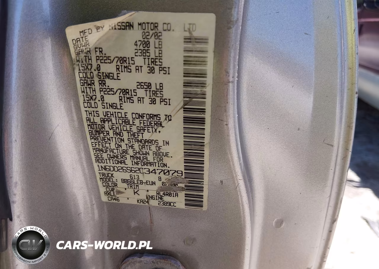 2002 Nissan Frontier Xe VIN:1N6DD26S62C347079 - 9