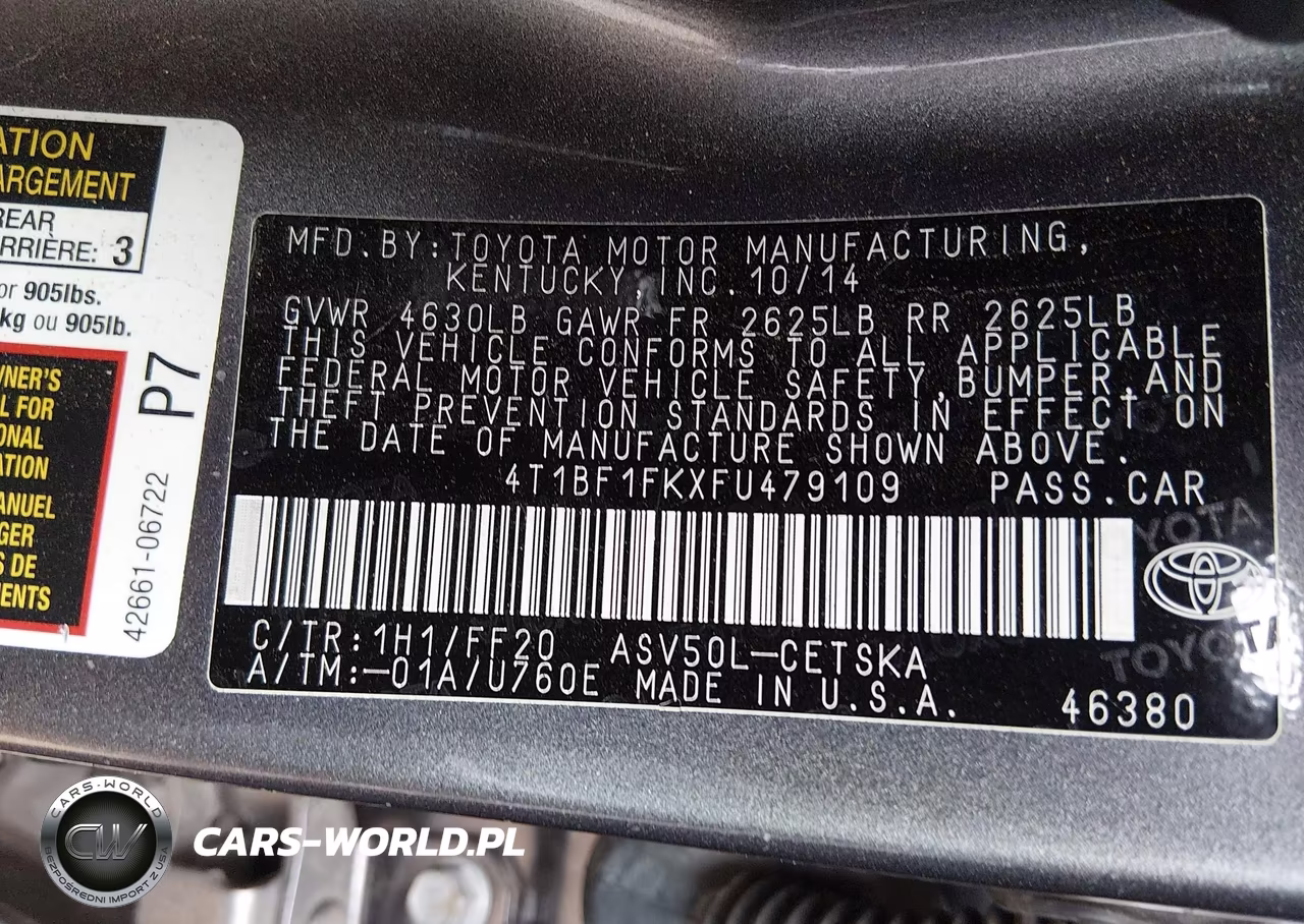 2015 Toyota Camry Se VIN:4T1BF1FKXFU479109 - 9