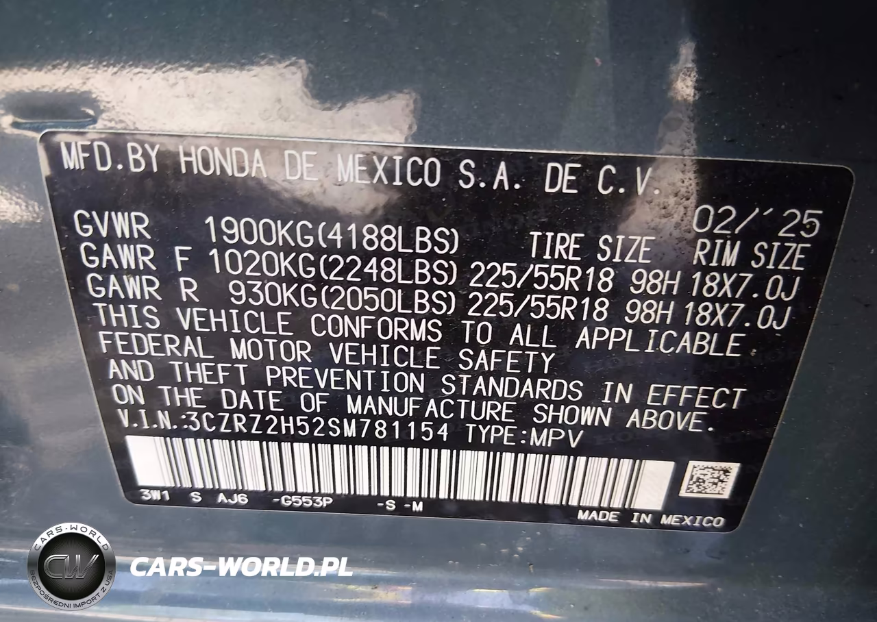 2025 Honda Hr-V Awd Sport VIN:3CZRZ2H52SM781154 - 9