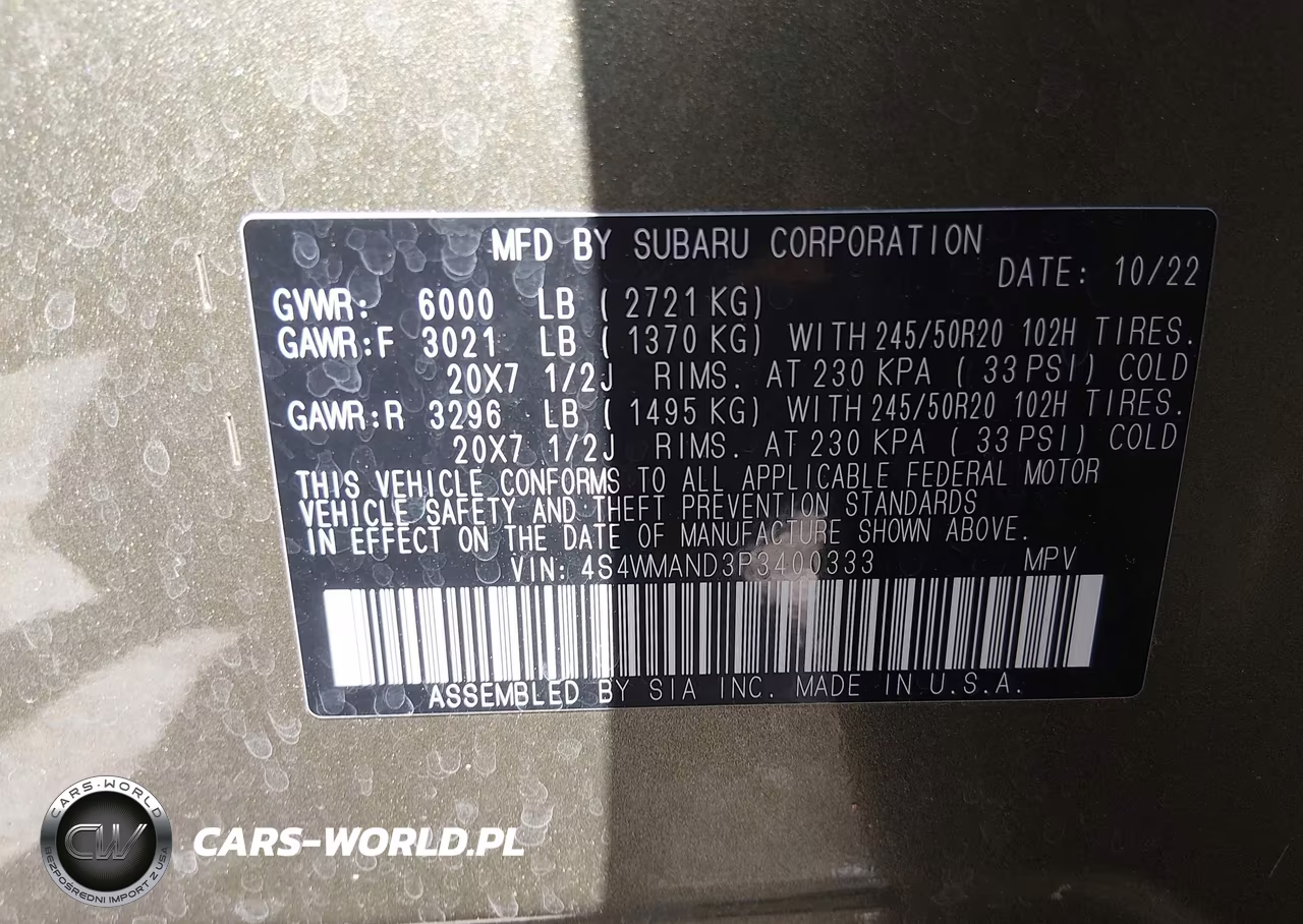 2023 Subaru Ascent Limited 8-Passenger VIN:4S4WMAND3P3400333 - 9