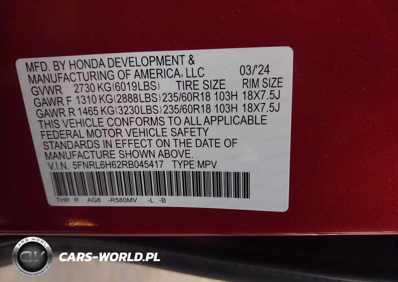 2024 Honda Odyssey Ex-L VIN:5FNRL6H62RB045417 - 9