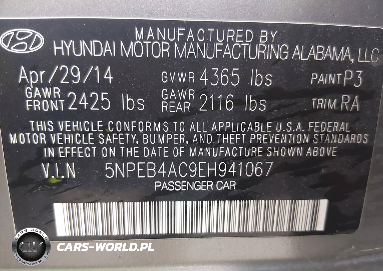 2014 Hyundai Sonata Gls VIN:5NPEB4AC9EH941067 - 9