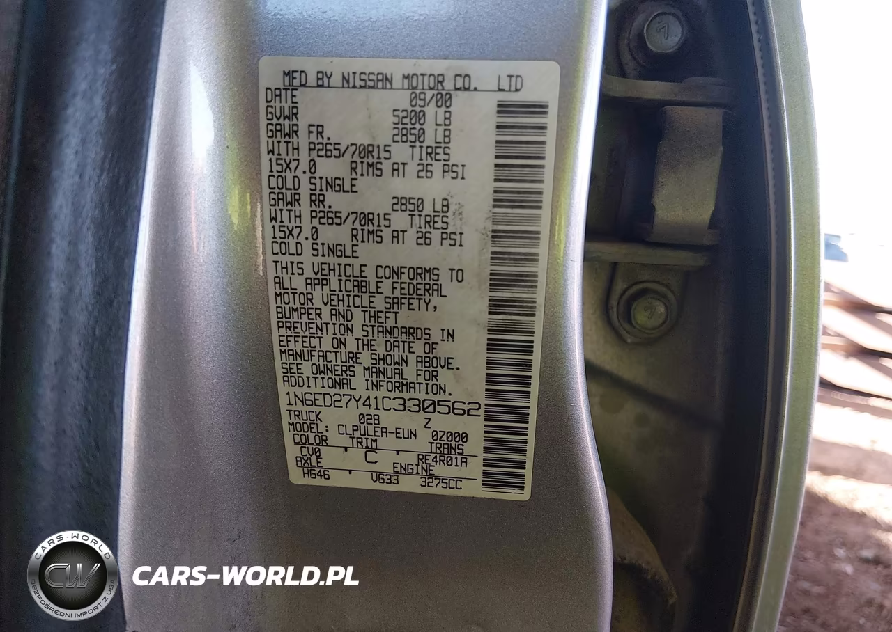2001 Nissan Frontier Xe-V6 VIN:1N6ED27Y41C330562 - 9