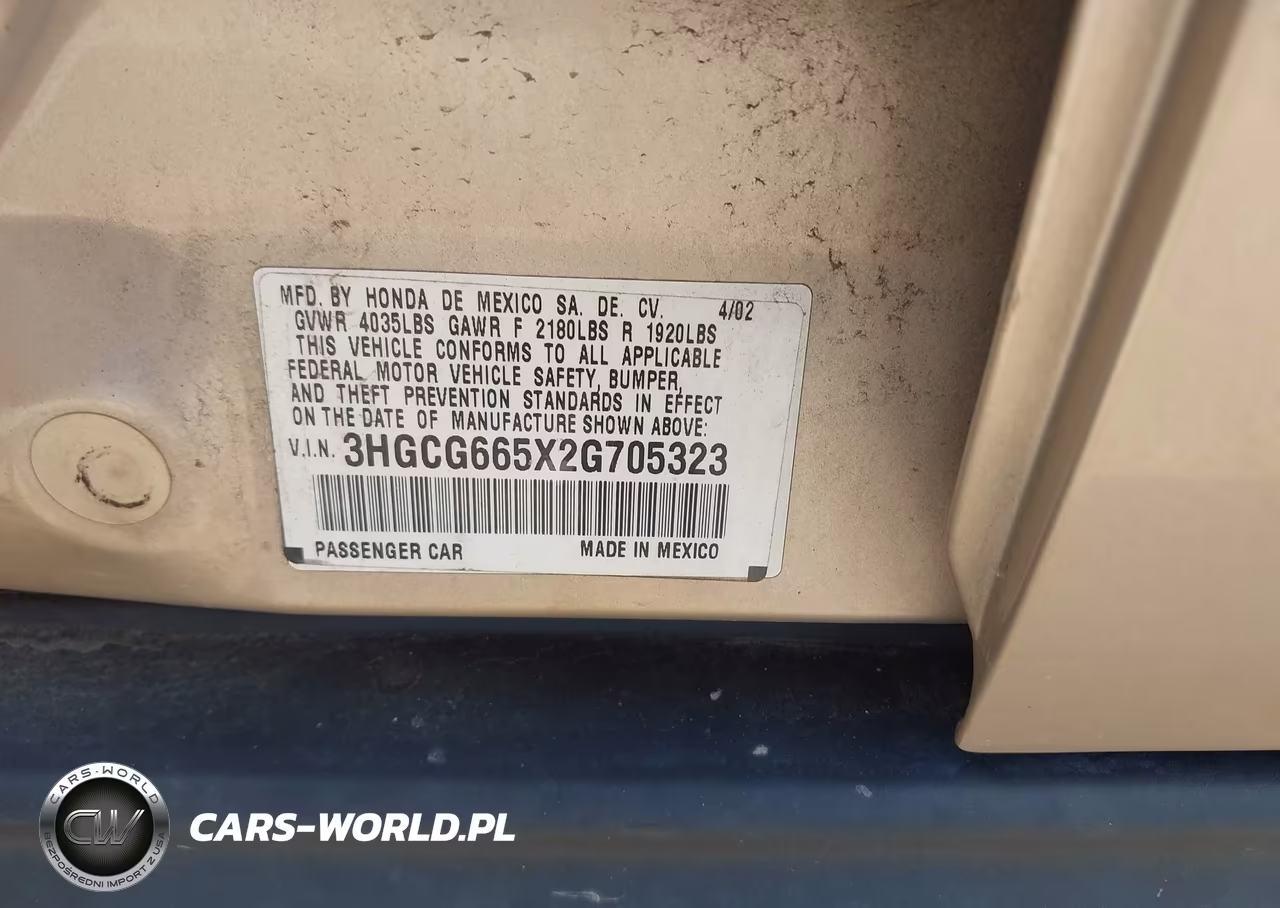 2002 Honda Accord 2.3 Lx VIN:3HGCG665X2G705323 - 9
