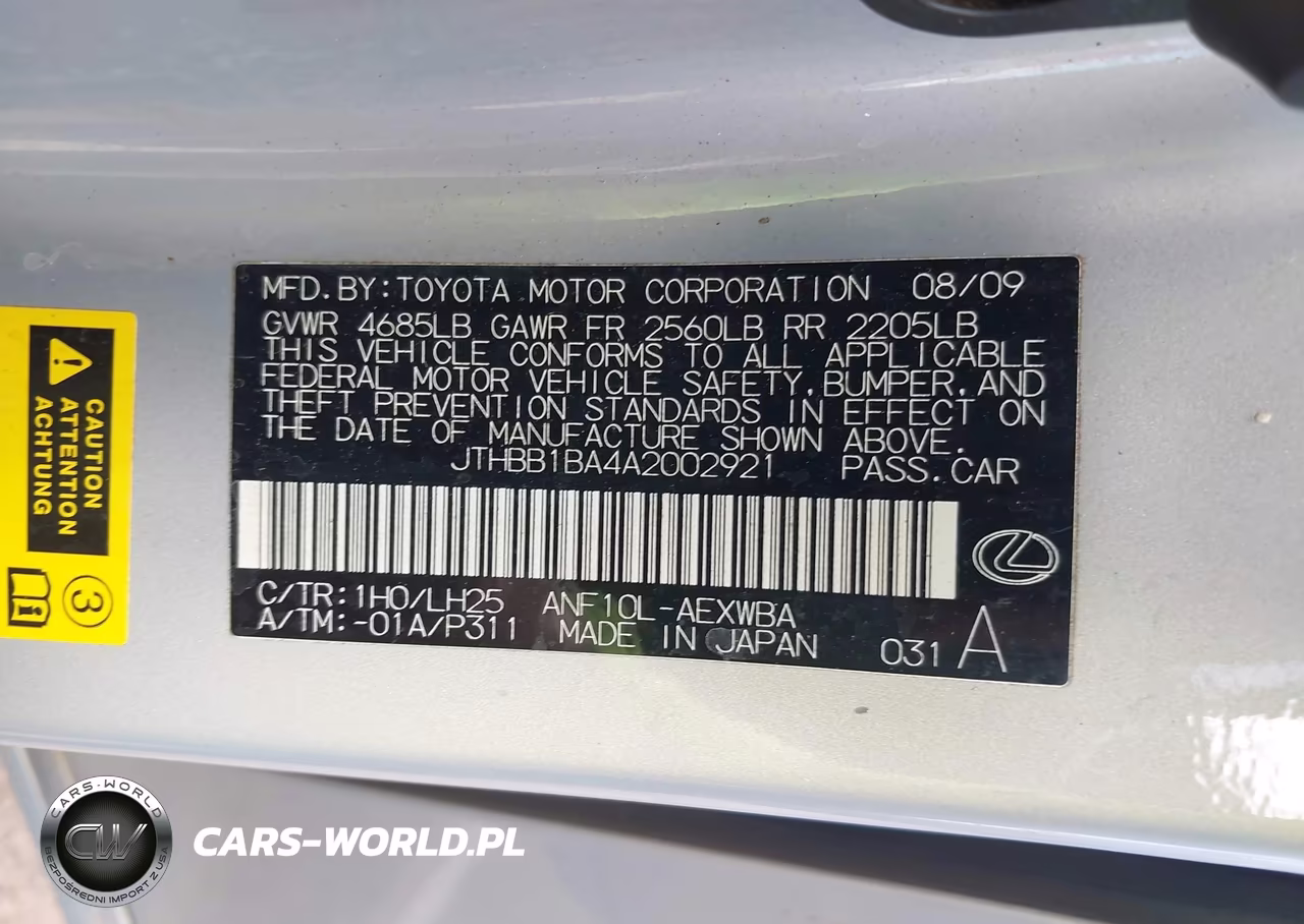 2010 Lexus Hs 250H Premium VIN:JTHBB1BA4A2002921 - 9