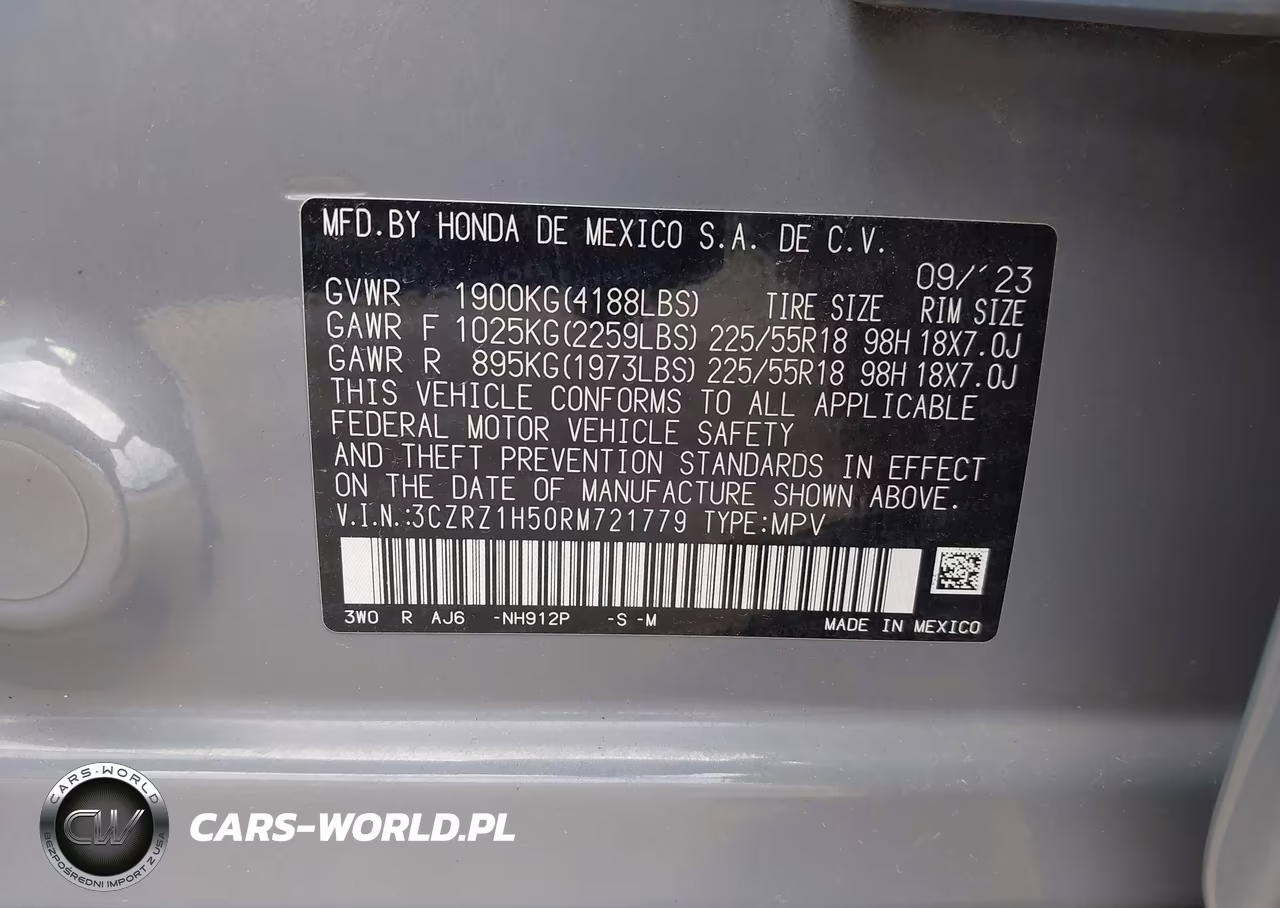 2024 Honda Hr-V 2Wd Sport-2Wd Sport W-O Bsi VIN:3CZRZ1H50RM721779 - 9