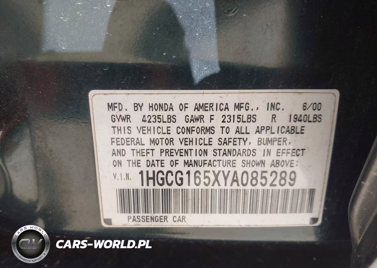 2000 Honda Accord 3.0 Ex VIN:1HGCG165XYA085289 - 9
