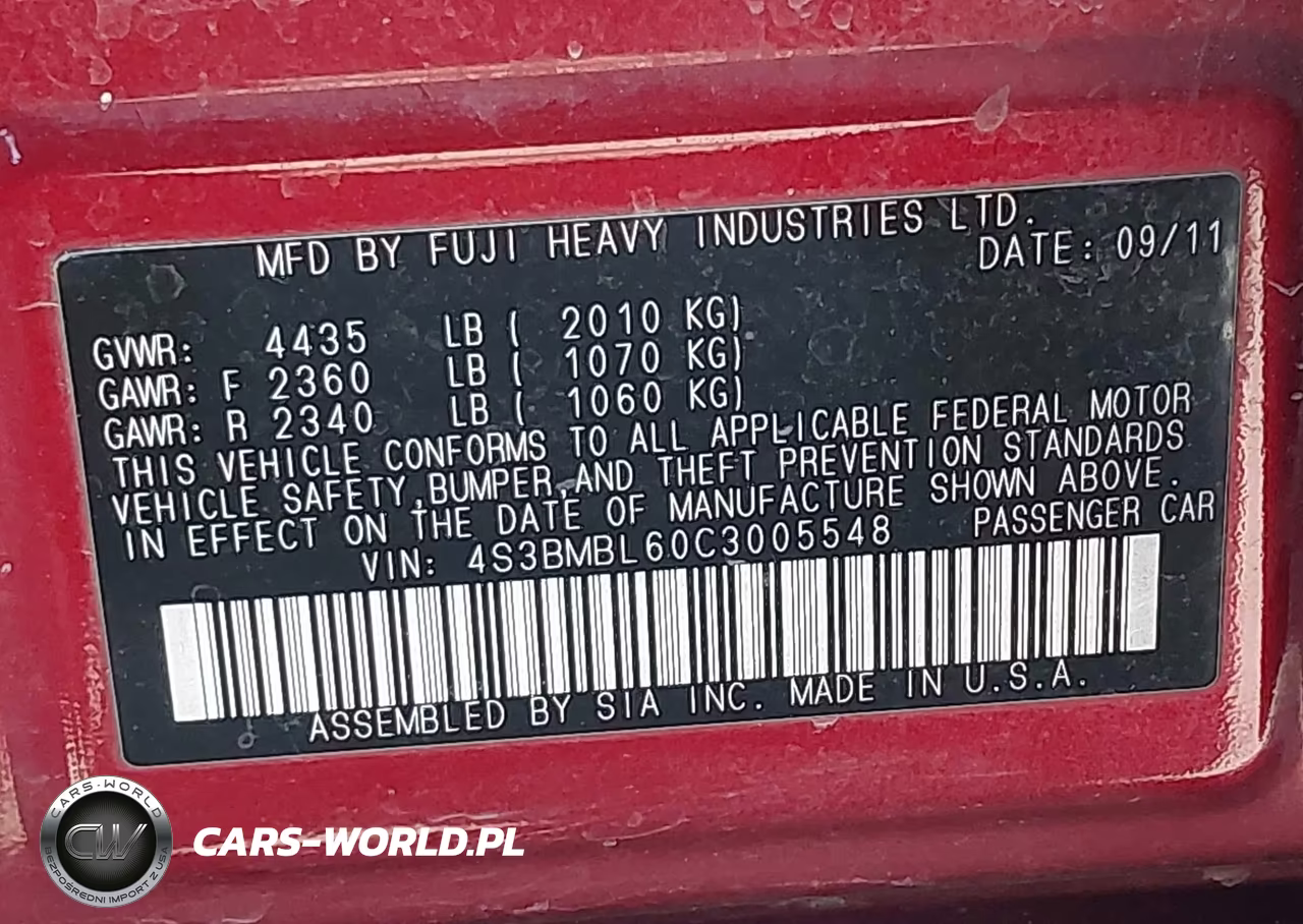 2012 Subaru Legacy 2.5I Limited VIN:4S3BMBL60C3005548 - 9