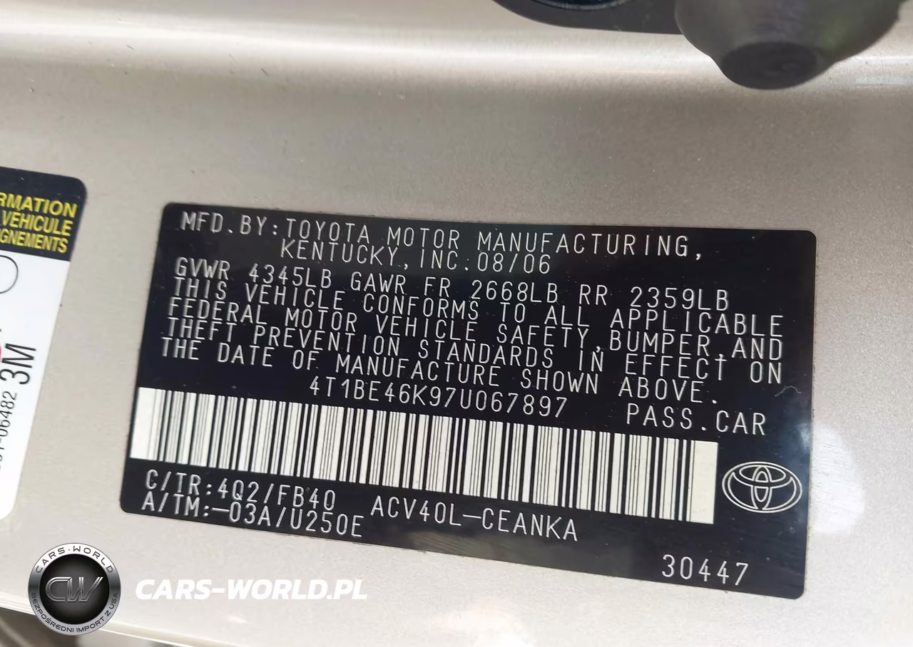 2007 Toyota Camry Le VIN:4T1BE46K97U067897 - 9