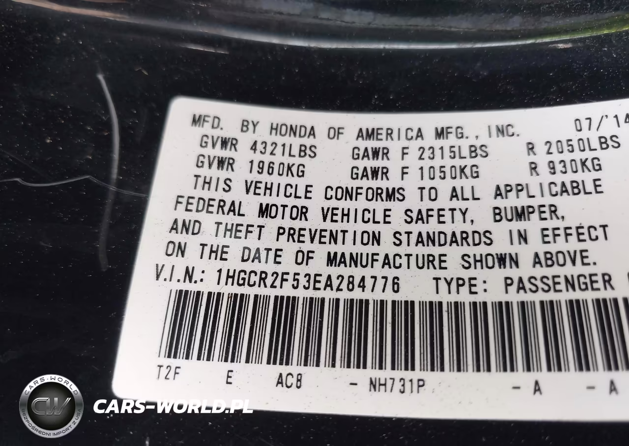 2014 Honda Accord Sport VIN:1HGCR2F53EA284776 - 9