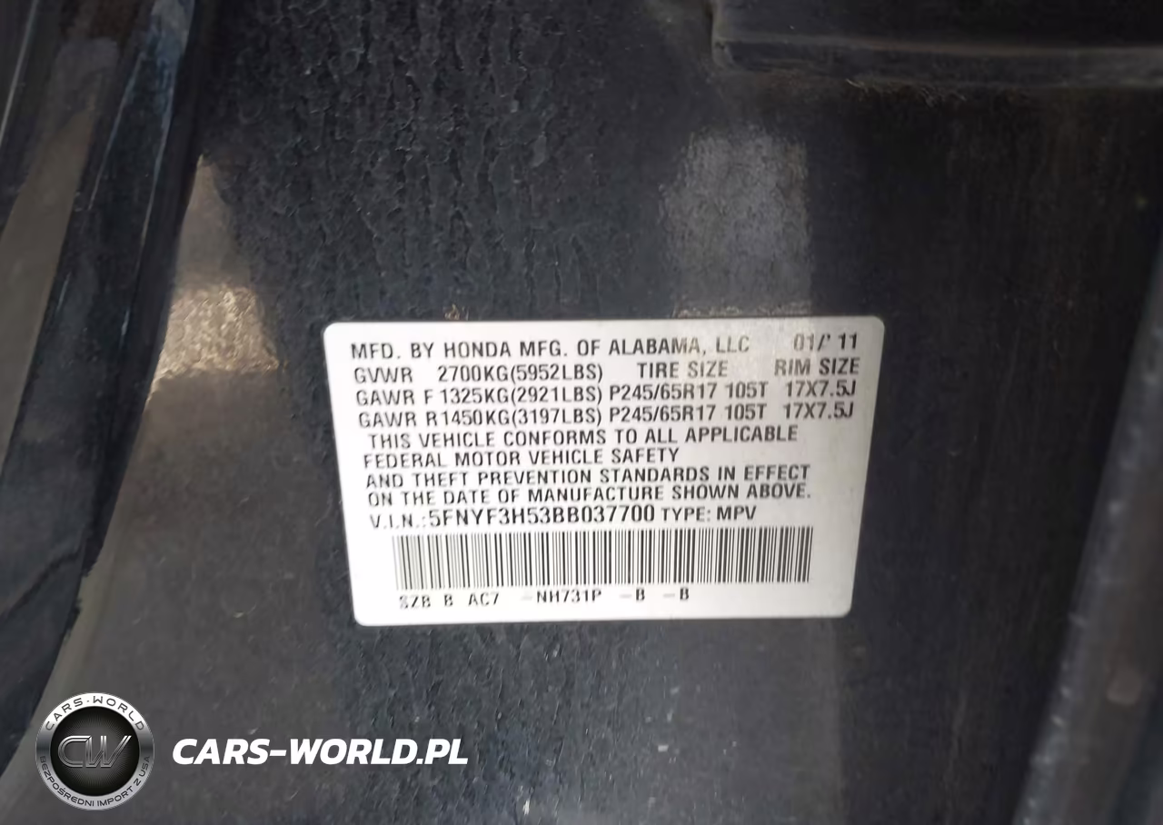 2011 Honda Pilot Ex-L VIN:5FNYF3H53BB037700 - 9
