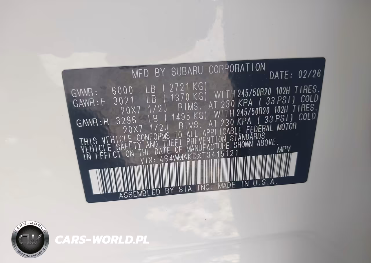 2026 Subaru Ascent Touring 7-Passenger VIN:4S4WMAKDXT3415121 - 9