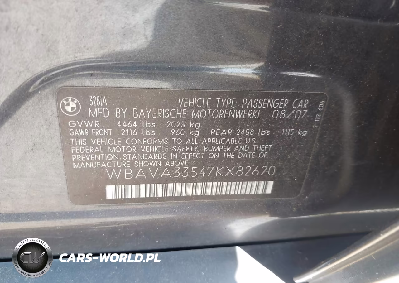 2007 BMW 328I VIN:WBAVA33547KX82620 - 9