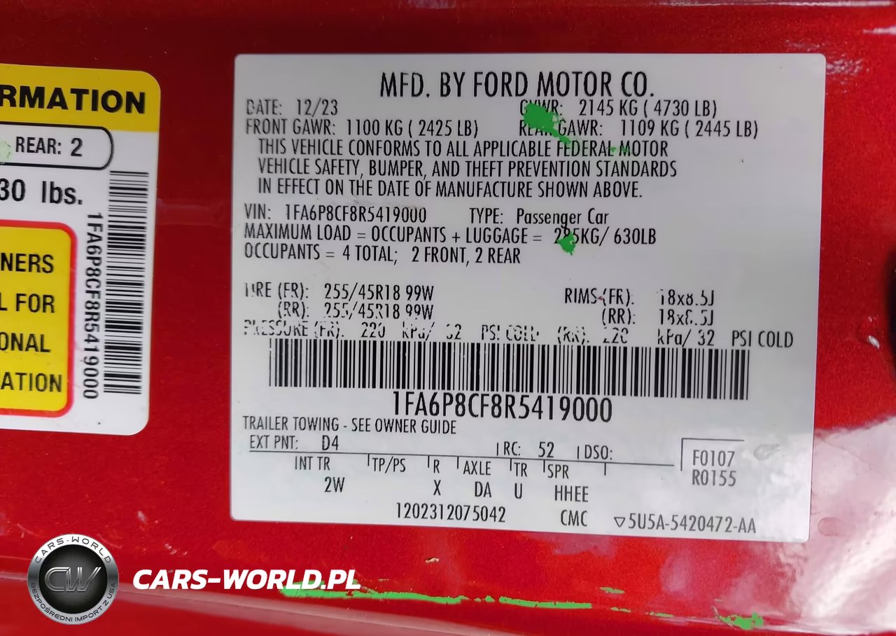 2024 Ford Mustang Gt Fastback VIN:1FA6P8CF8R5419000 - 9