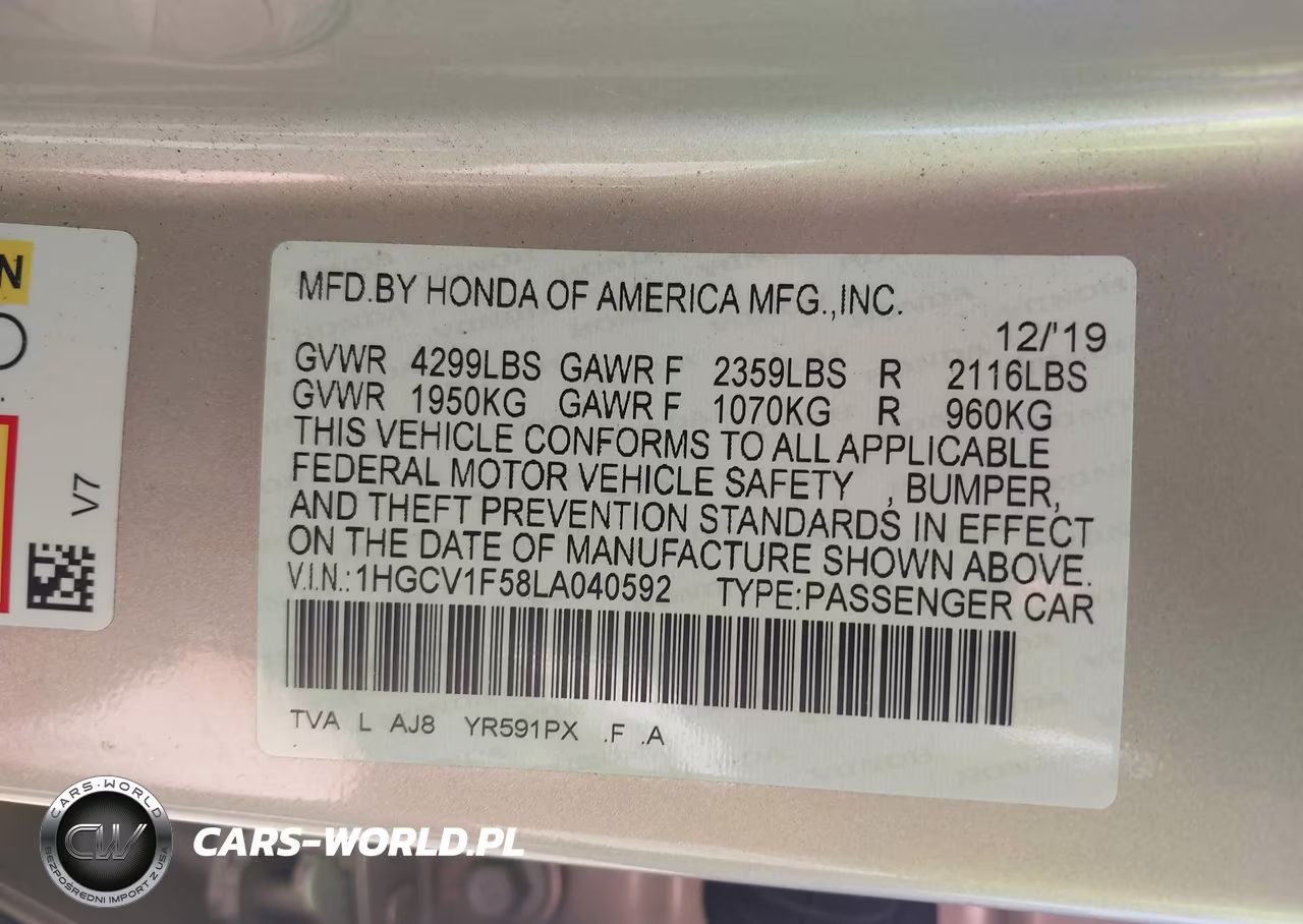 2020 Honda Accord Ex-L VIN:1HGCV1F58LA040592 - 9