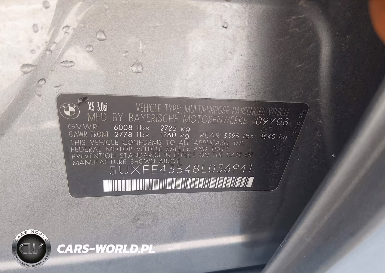 2008 BMW X5 3.0Si VIN:5UXFE43548L036941 - 9