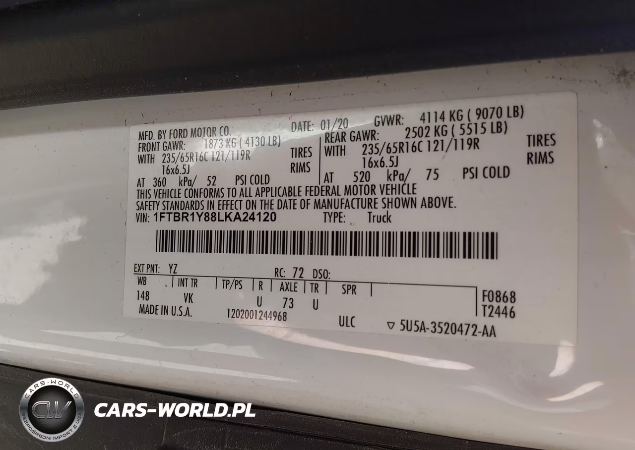 2020 Ford Transit-250 VIN:1FTBR1Y88LKA24120 - 9