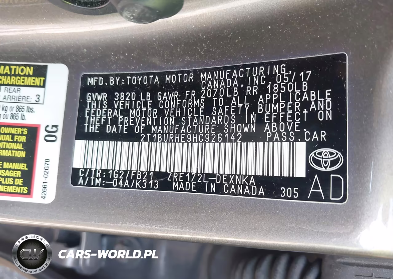 2017 Toyota Corolla Le VIN:2T1BURHE9HC926142 - 9