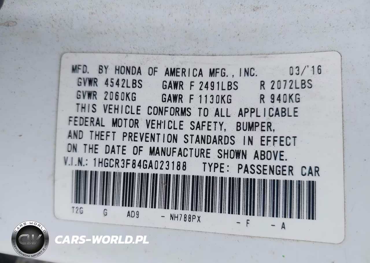 2016 Honda Accord Ex-L V-6 VIN:1HGCR3F84GA023188 - 9