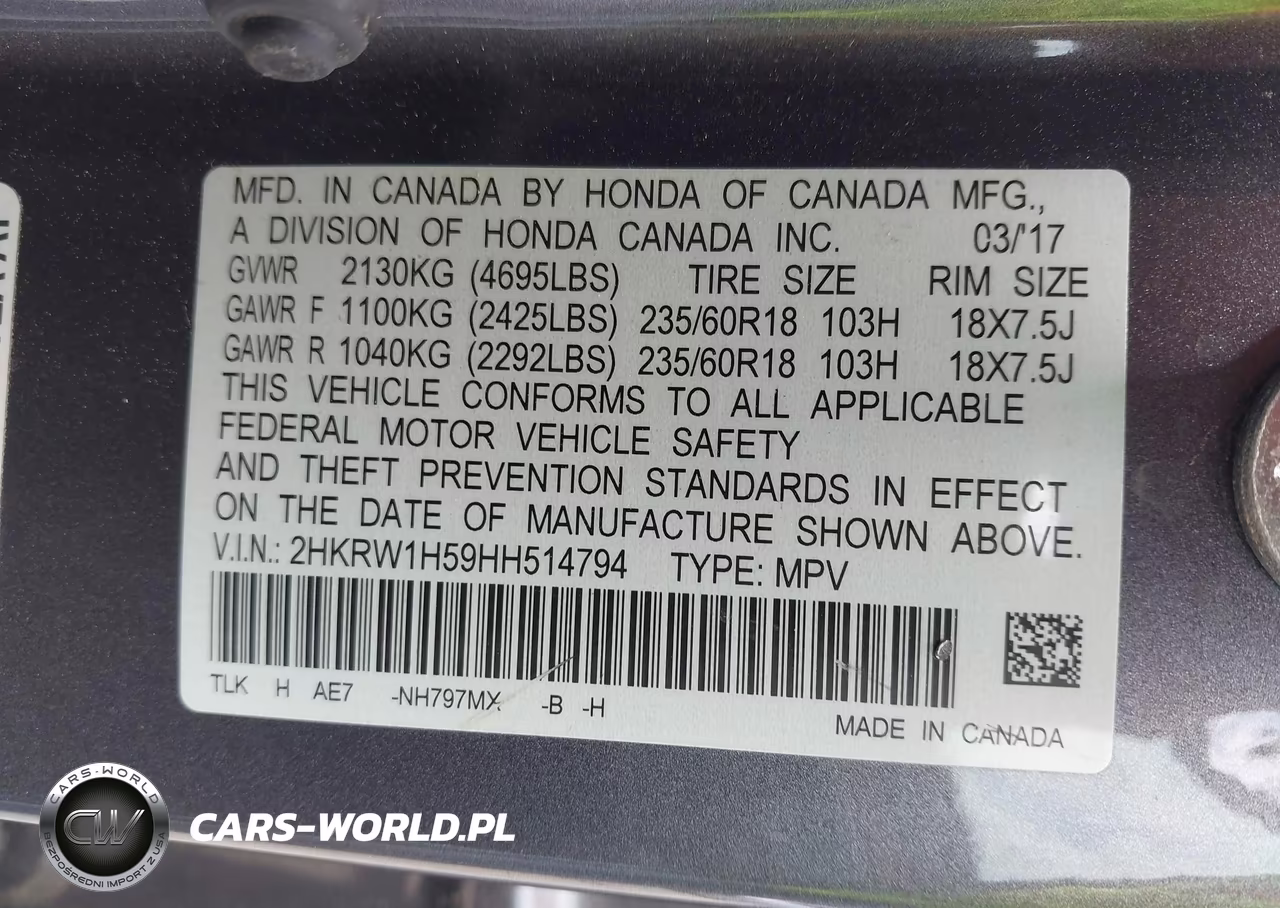 2017 Honda Cr-V Ex VIN:2HKRW1H59HH514794 - 9