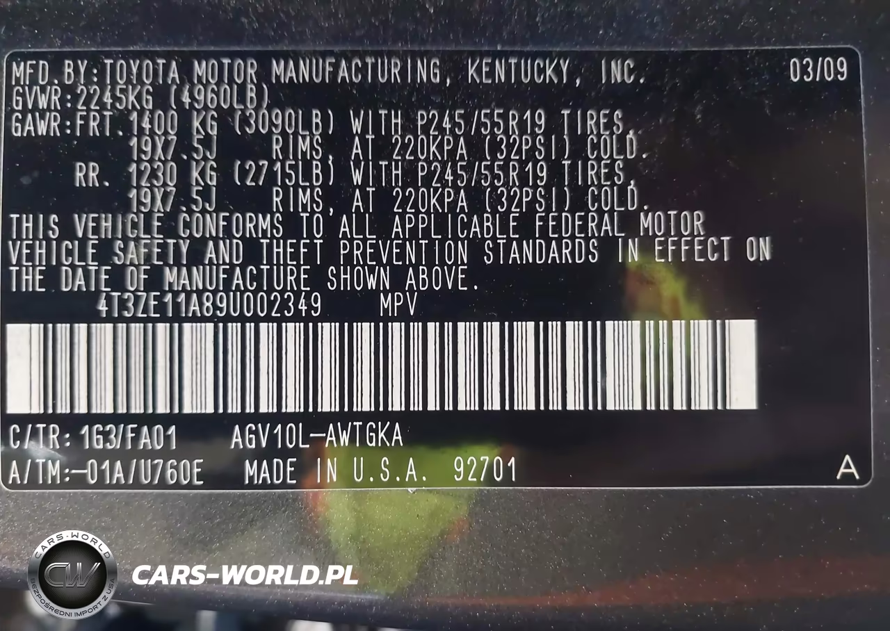 2009 Toyota Venza VIN:4T3ZE11A89U002349 - 9