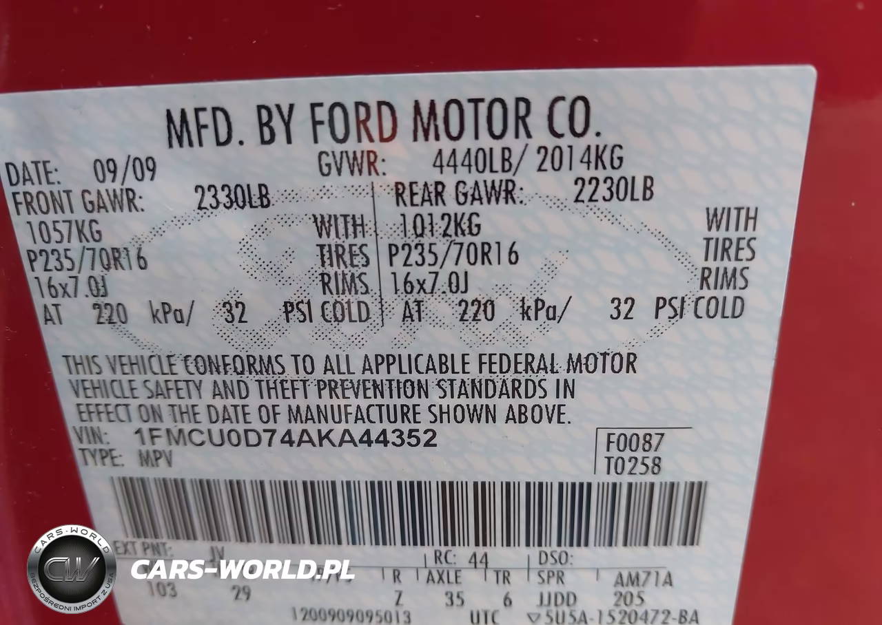 2010 Ford Escape Xlt VIN:1FMCU0D74AKA44352 - 9