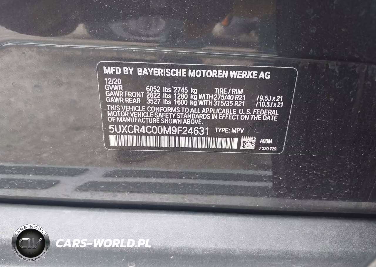2021 BMW X5 Sdrive40I VIN:5UXCR4C00M9F24631 - 9