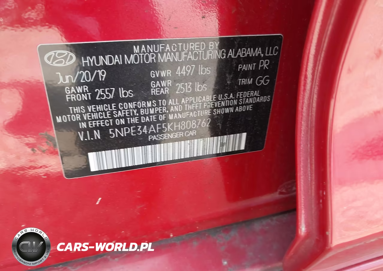 HYUNDAI SONATA LIM VIN:5NPE34AF5KH808762 - 9
