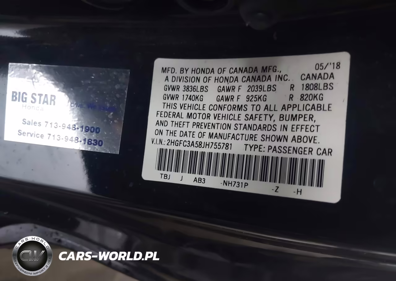 2018 Honda Civic Si VIN:2HGFC3A58JH755781 - 9