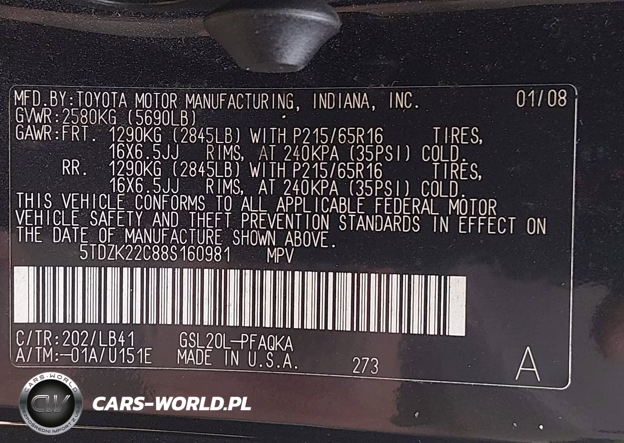 2008 Toyota Sienna Xle VIN:5TDZK22C88S160981 - 9