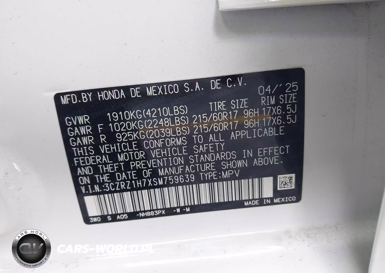 2025 Honda Hr-V 2Wd Ex-L VIN:3CZRZ1H7XSM759639 - 9