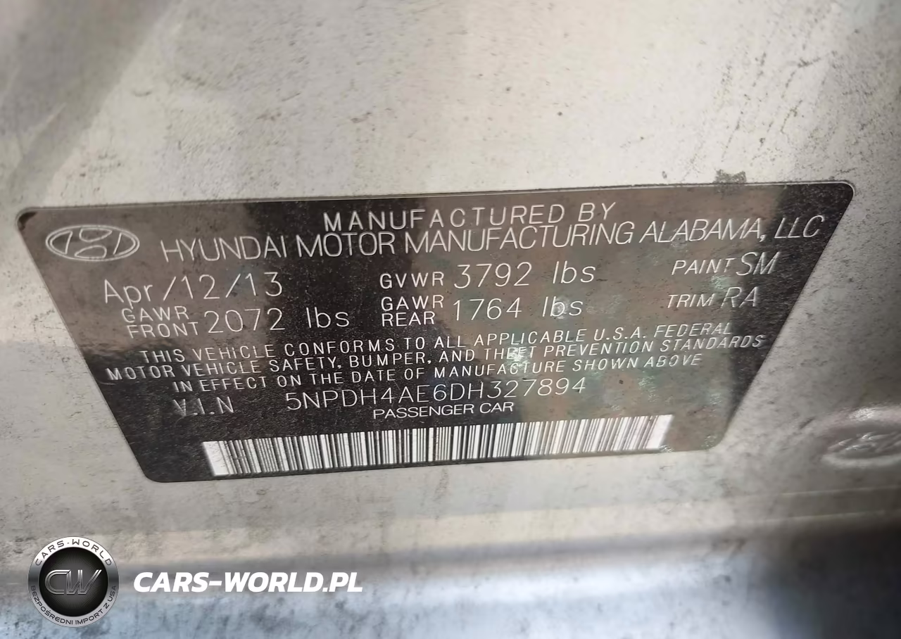 2013 Hyundai Elantra Gls VIN:5NPDH4AE6DH327894 - 9