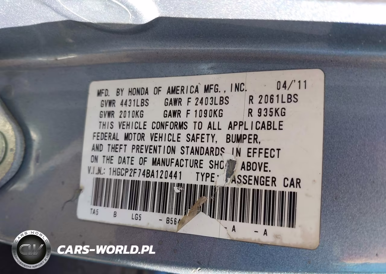 2011 Honda Accord 2.4 Ex VIN:1HGCP2F74BA120441 - 9