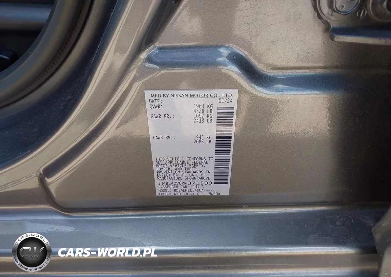 2024 Nissan Altima Sv Fwd VIN:1N4BL4DV6RN371599 - 9