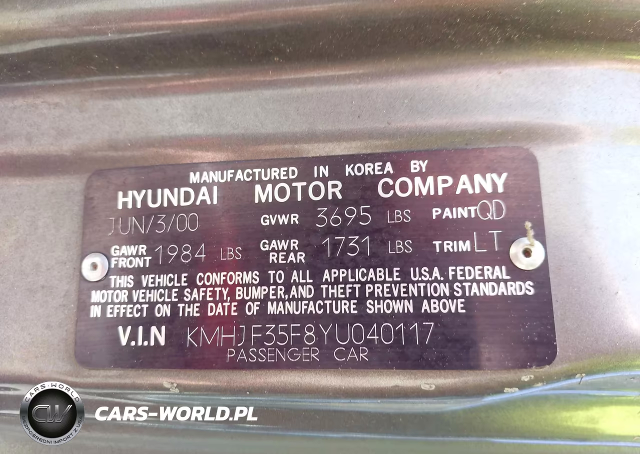 2000 Hyundai Elantra Gls VIN:KMHJF35F8YU040117 - 9
