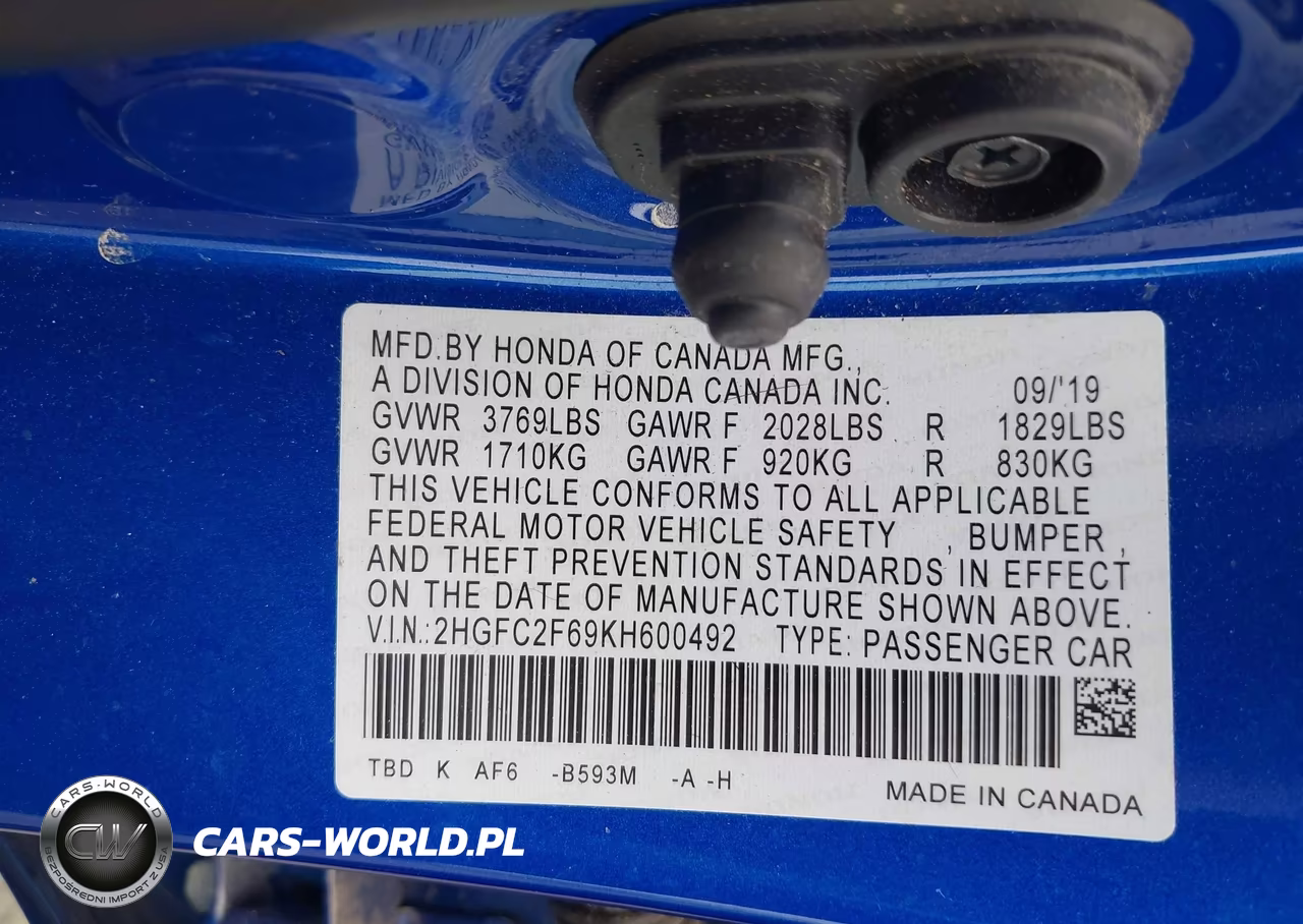 2019 Honda Civic Lx VIN:2HGFC2F69KH600492 - 9