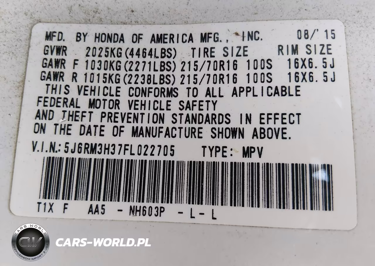 2015 Honda Cr-V Lx VIN:5J6RM3H37FL022705 - 9