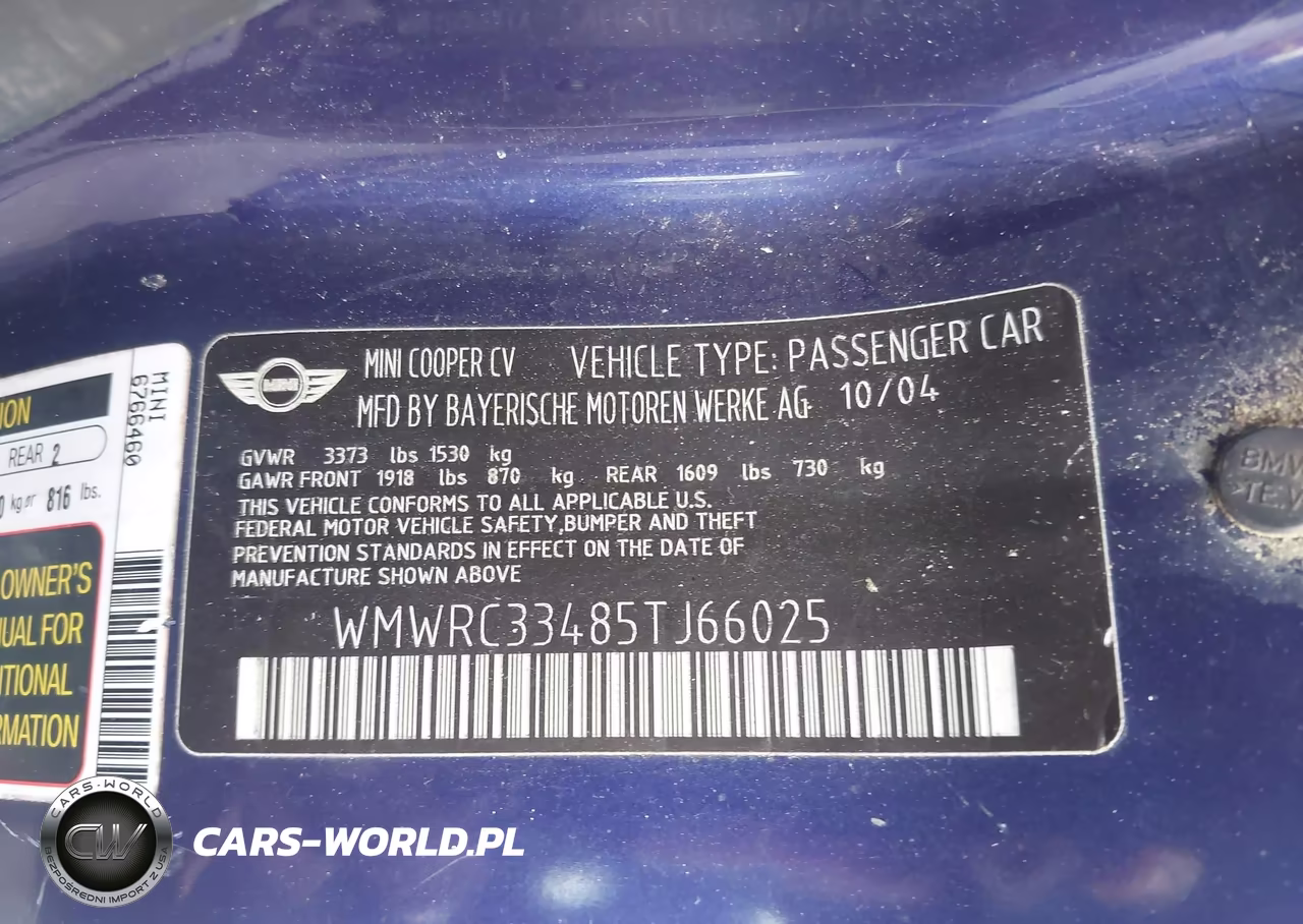 2005 Mini Cooper VIN:WMWRC33485TJ66025 - 9
